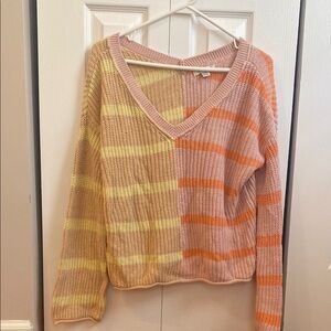 American Eagle Outfitters Pink and Yellow V-Neck Sweater